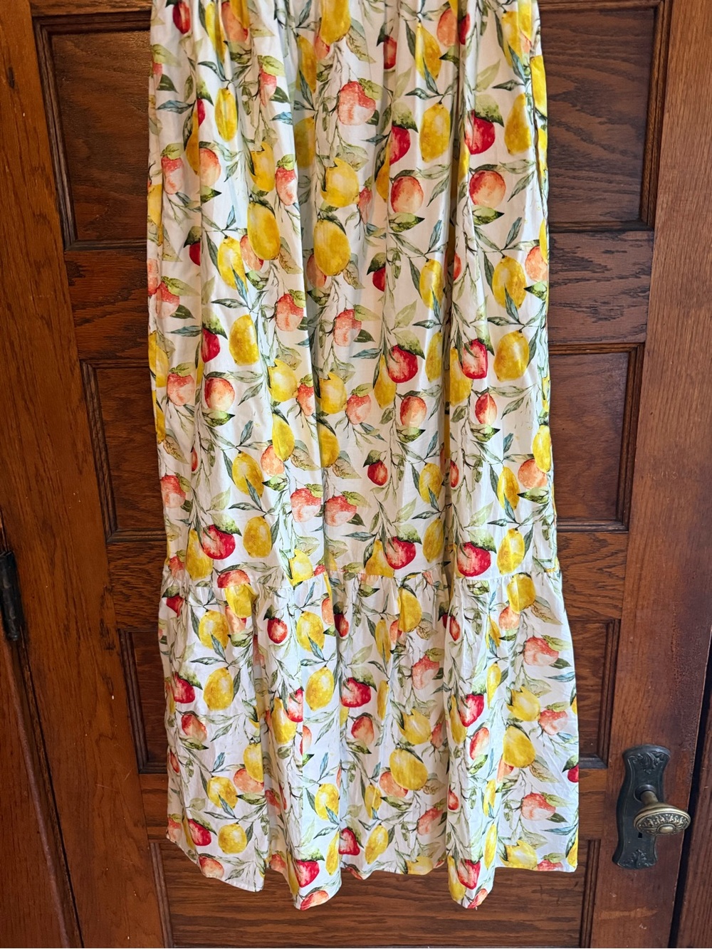 O.P.T 100% Cotton Lemon Print Citrus Midi Dress Tiered Skirt Ruffle Sleeves XL - Picture 7 of 12